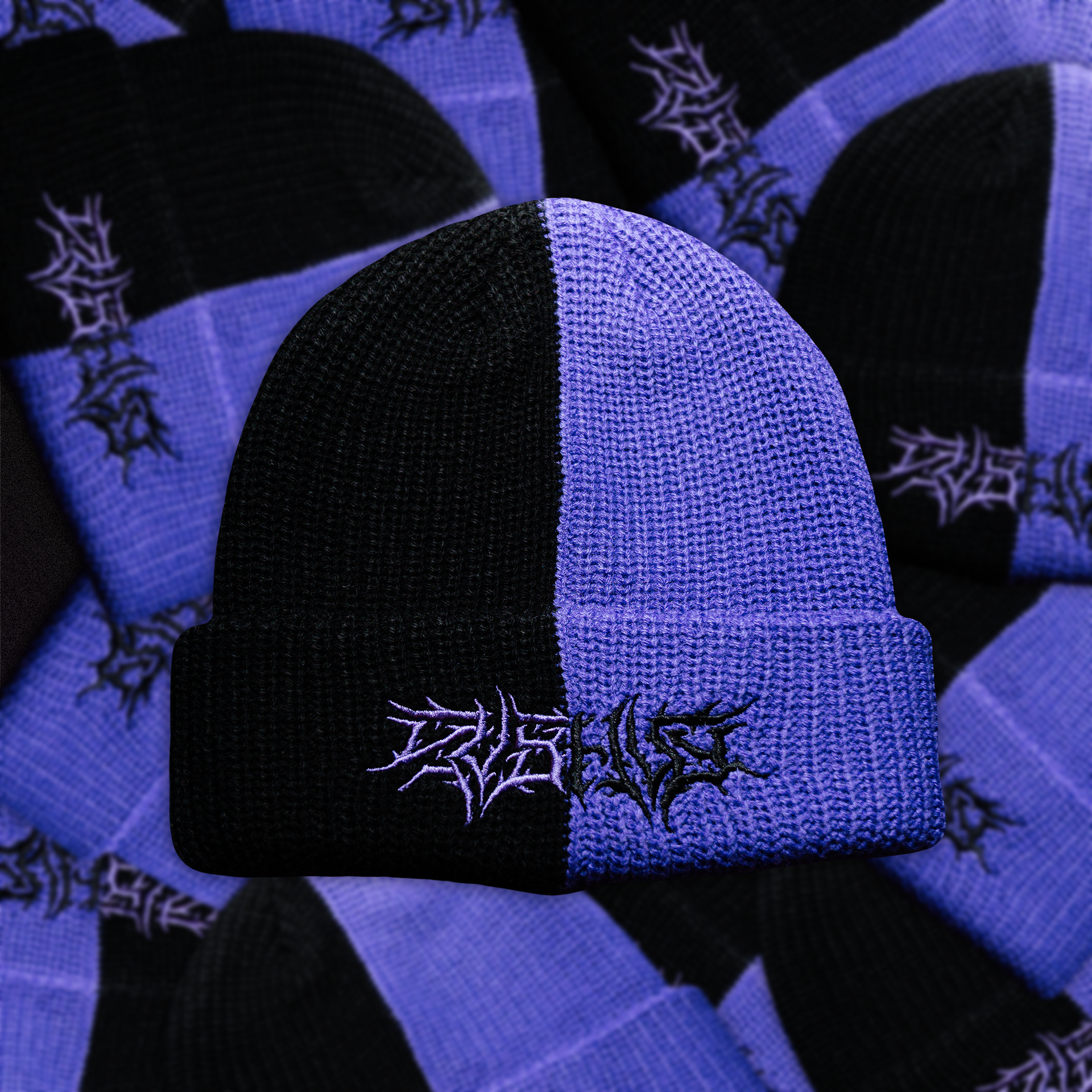 【BLACK PURPLE】Blight Sqaure Symbol Beanie Gengar Black & Purple Reversible Beanie (One Size-Adult